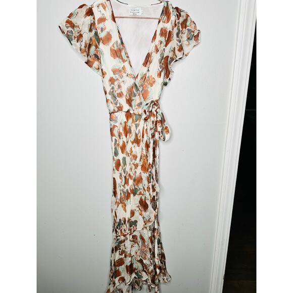 TANYA TAYLOR Multicolor Floral V-Neck Ruffle Sleeve Blaire Midi Dress Size 6 - Picture 4 of 14